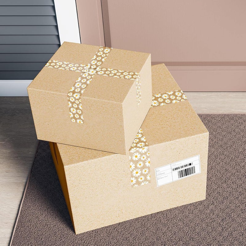 Whaline 109 Yard Groovy Daisy Packing Tape White Boho Flower Pattern Tape Waterproof Floral Shipping Tapes for Small Business DIY Crafts Box Carton Decor - Image 4